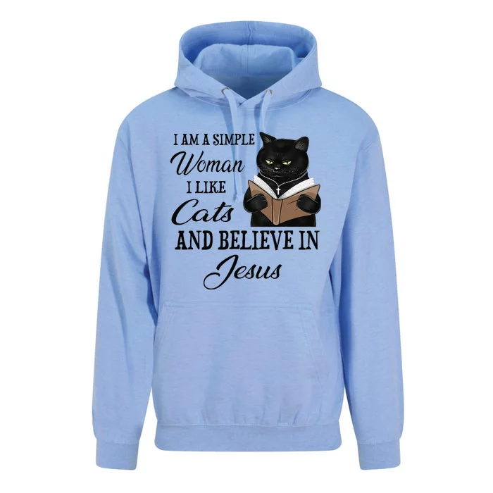 I Am A Simple Woman I Like Cats And Believe In Jesus Unisex Surf Hoodie