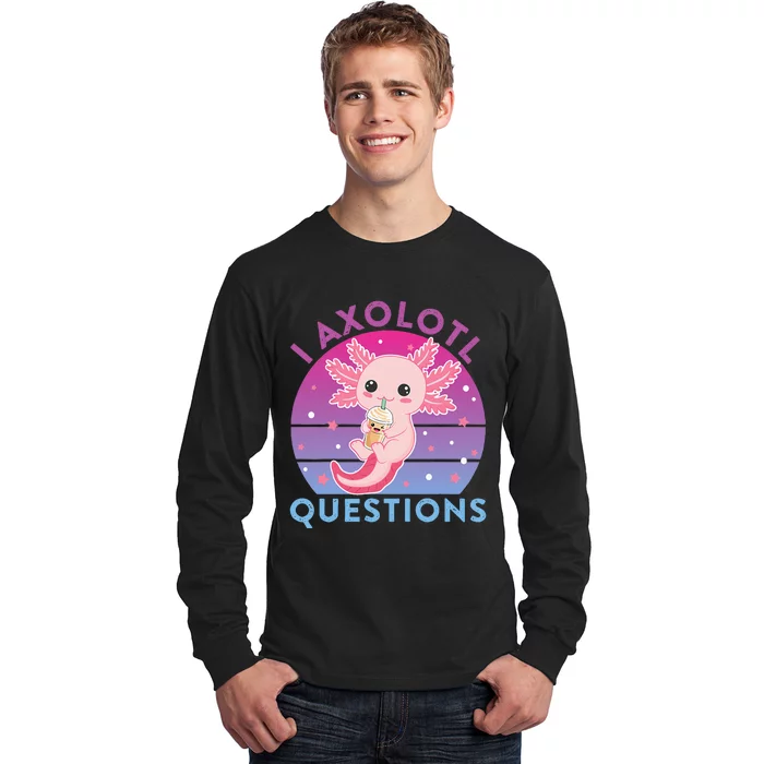 I Ask Axolotl Questions Cute Axolotl Retro Vintage Long Sleeve Shirt