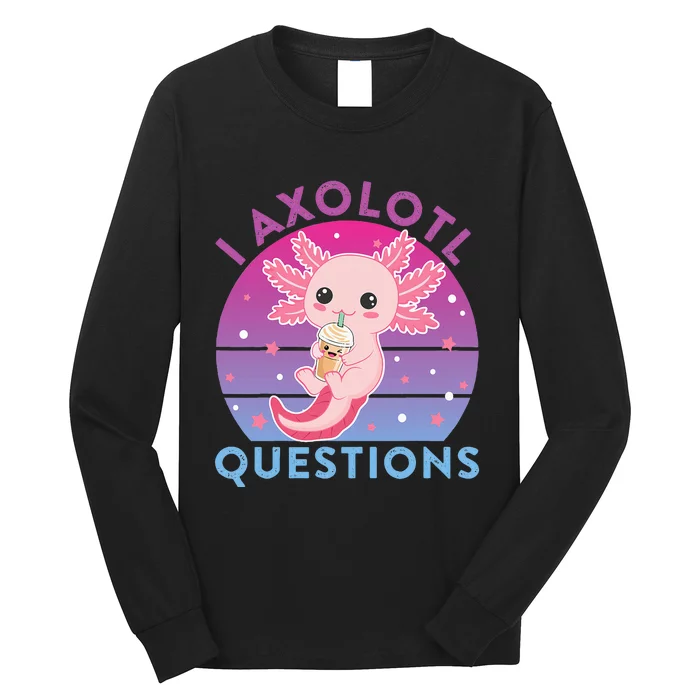 I Ask Axolotl Questions Cute Axolotl Retro Vintage Long Sleeve Shirt