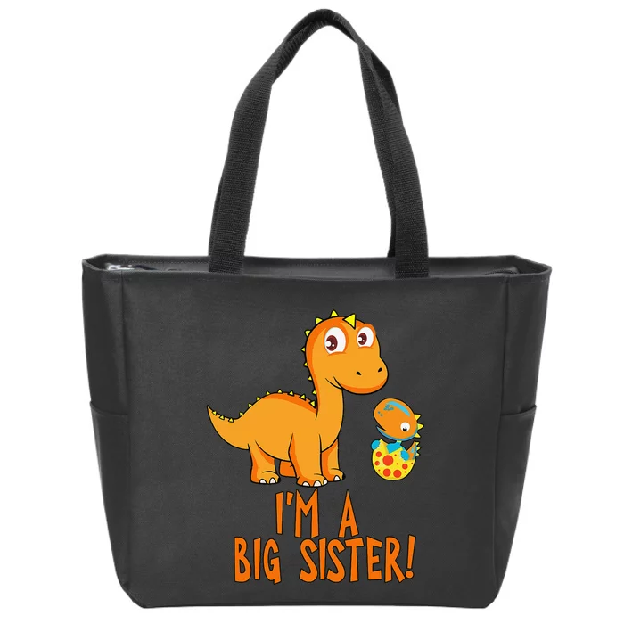 I'm A Big Sister with Orange Dinosaurs Zip Tote Bag