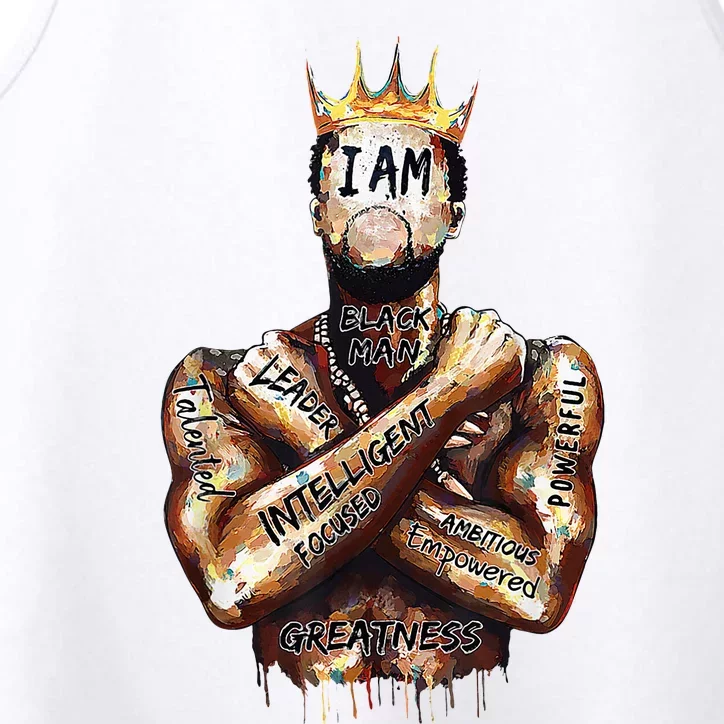 I Am Black Man King Powerful Dad Afro Melanin Black History Performance Tank