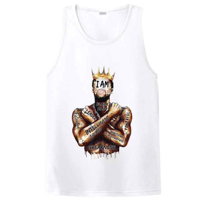 I Am Black Man King Powerful Dad Afro Melanin Black History Performance Tank