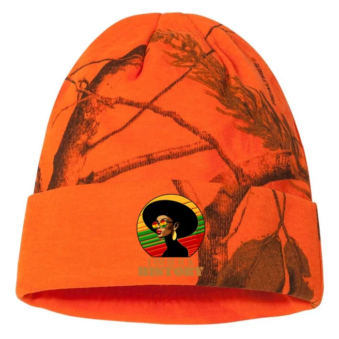 I Am Black History Stylish Black African American Woman Kati - 12in Camo Beanie