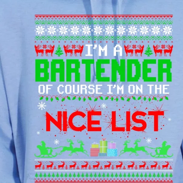 I'm A Bartender Of Course I'm On The Nice List Ugly Xmas Gift Unisex Surf Hoodie