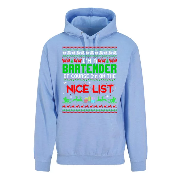 I'm A Bartender Of Course I'm On The Nice List Ugly Xmas Gift Unisex Surf Hoodie