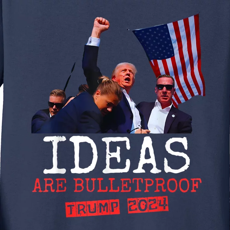 Ideas Are Bulletproof Trump 2024 Kids Long Sleeve Shirt