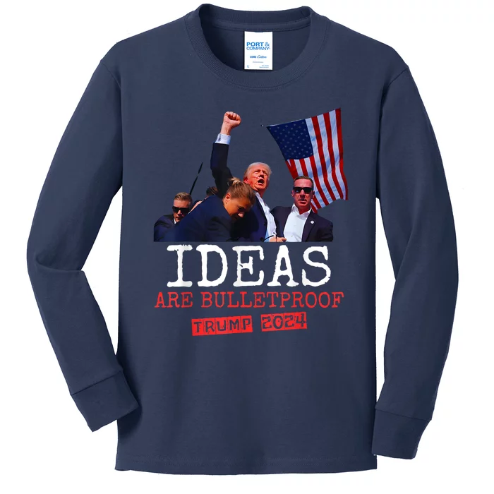 Ideas Are Bulletproof Trump 2024 Kids Long Sleeve Shirt