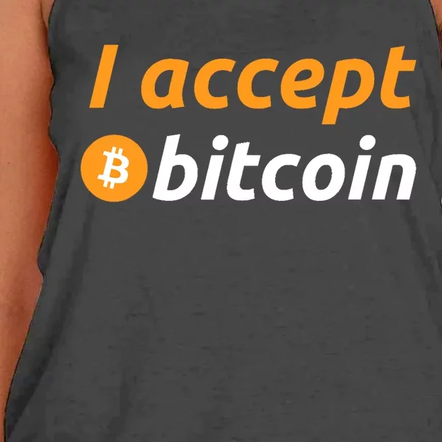 I Accept Bitcoin Funny Crypto Trader BTC Bitcoin Investor Women's Knotted Racerback Tank