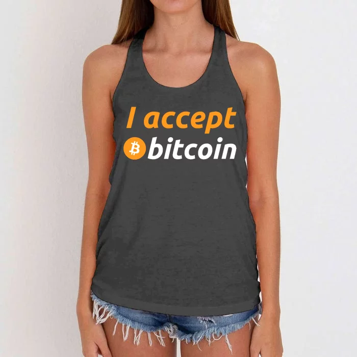 I Accept Bitcoin Funny Crypto Trader BTC Bitcoin Investor Women's Knotted Racerback Tank