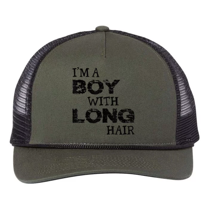 I'm A Boy With Long Hair Funny kid boy Cool Long Hair Retro Rope Trucker Hat Cap