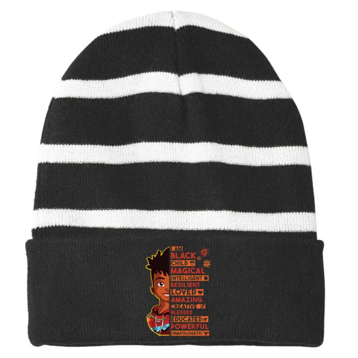 I Am Black History Month Boy African American Striped Beanie with Solid Band