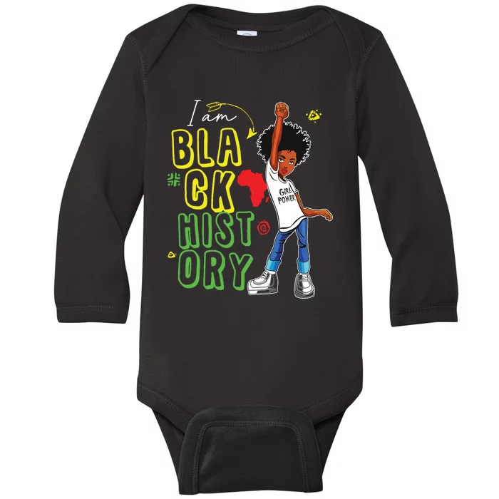 I Am Black History Month Girl Afro American Baby Long Sleeve Bodysuit