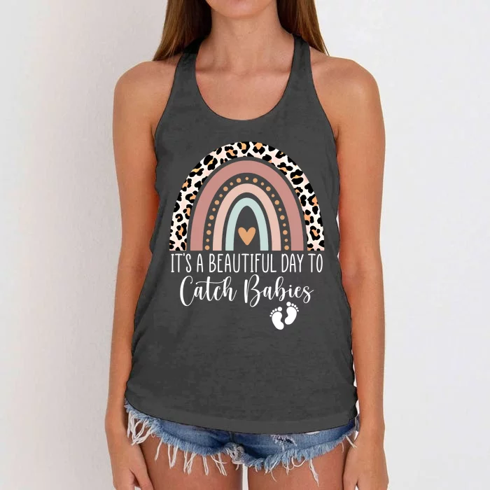 Its A Beautiful Day To Catch Midwife Ld Nurse Rainbow Great Gift Women's Knotted Racerback Tank