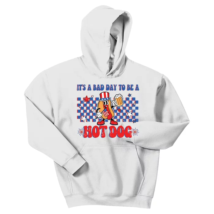 Its A Bad Day To Be A Hot Dog 4th Of July Fun Hotdog Lover Kids Hoodie