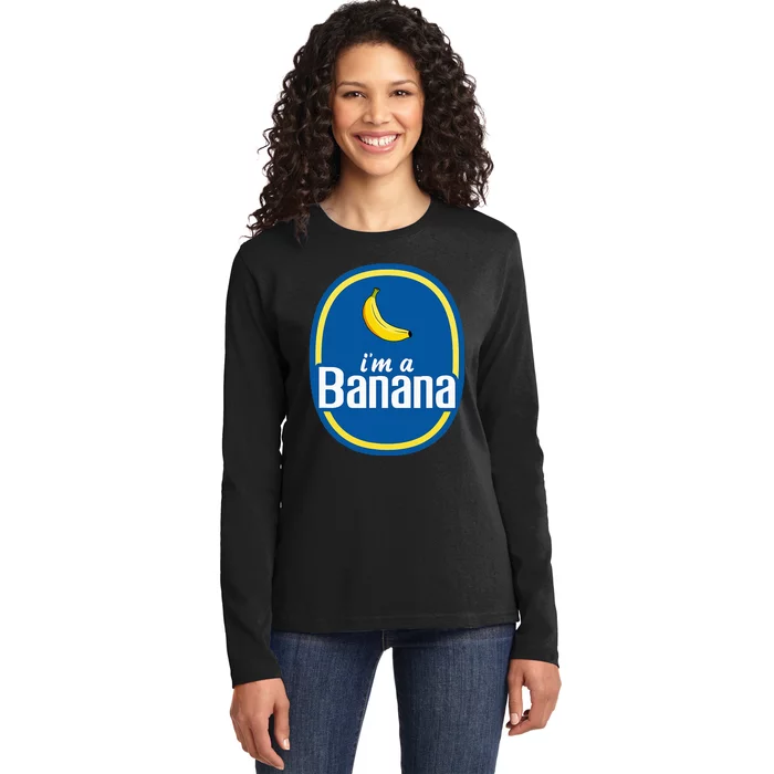 IM A Banana Costume Halloween Fruit Sticker Ladies Long Sleeve Shirt