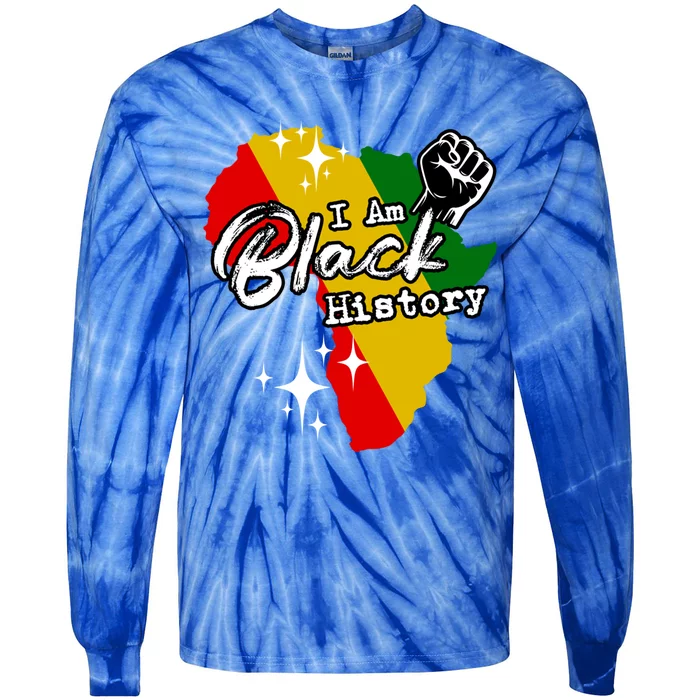 I Am Black History Map African Black History Gift Tie-Dye Long Sleeve Shirt