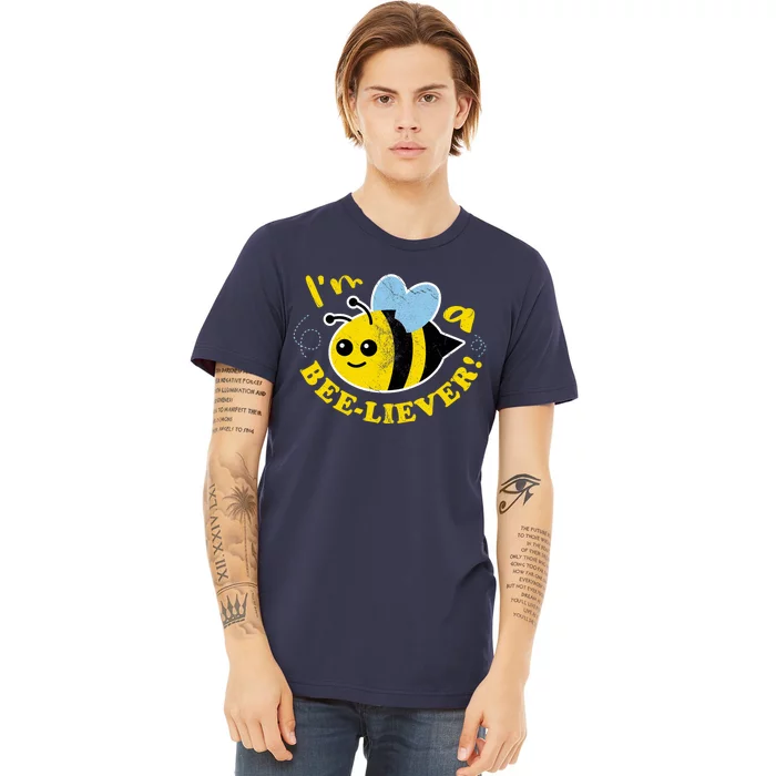 Im A BeeLiever! Cute Kawaii Honey Bee Lover Cartoon Premium T-Shirt