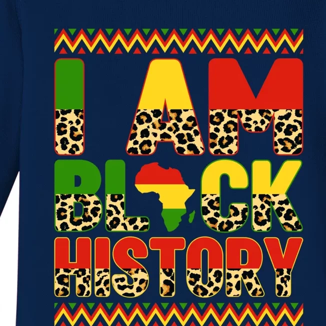 I Am Black History Month African Leopard Juneteenth Melanin Gift Baby Long Sleeve Bodysuit