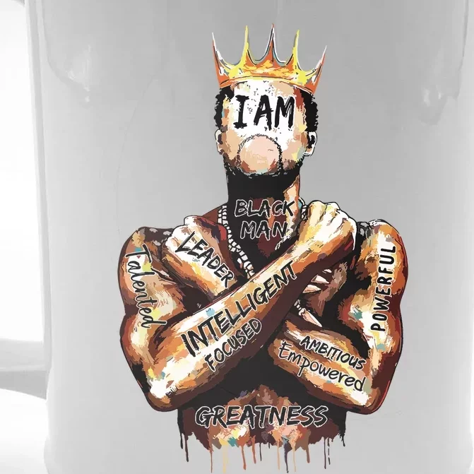 I Am Black Man King Powerful Dad Afro Melanin Black History Front & Back Beer Stein