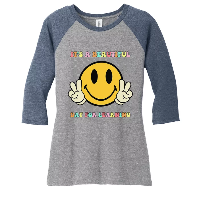 ItS A Beautiful Day For Learning Retro Groovy Teacher Women's Tri-Blend 3/4-Sleeve Raglan Shirt