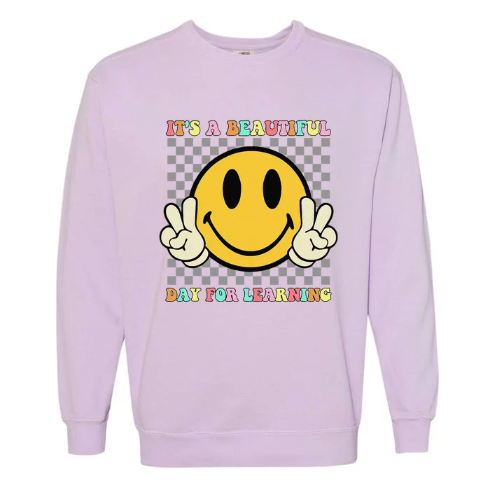 ItS A Beautiful Day For Learning Retro Groovy Teacher Garment-Dyed Sweatshirt