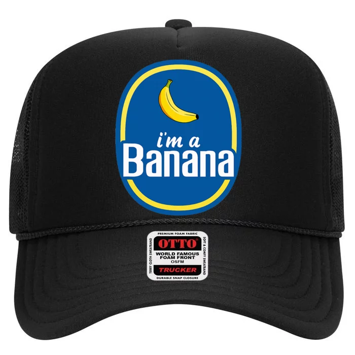 IM A Banana Costume Halloween Fruit Sticker Yellow High Crown Mesh Trucker Hat