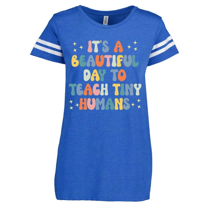 It's A Beautiful Day To Teach Tiny Humans Vintage Teacher Enza Ladies Jersey Football T-Shirt