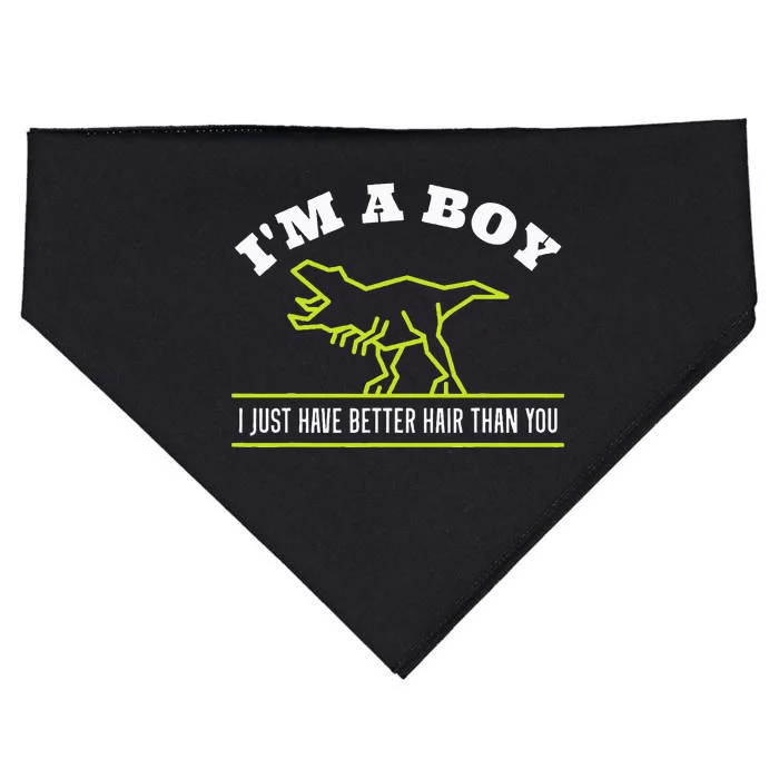 IM A Boy Just Have Better Hair Dinosaur Boy With Long Hair USA-Made Doggie Bandana