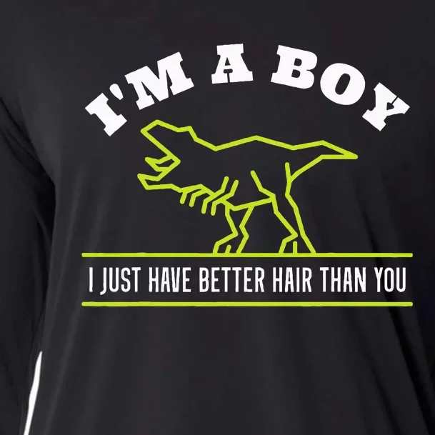 IM A Boy Just Have Better Hair Dinosaur Boy With Long Hair Cooling Performance Long Sleeve Crew