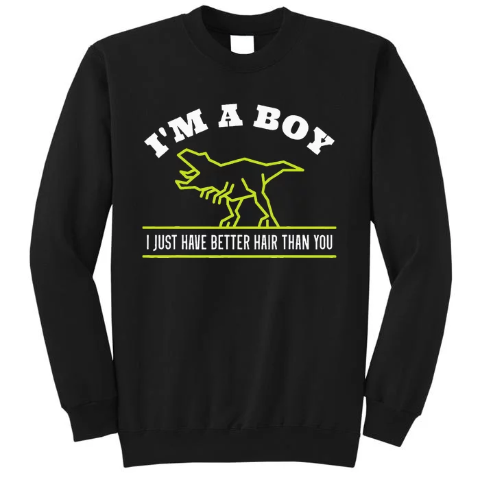 IM A Boy Just Have Better Hair Dinosaur Boy With Long Hair Tall Sweatshirt