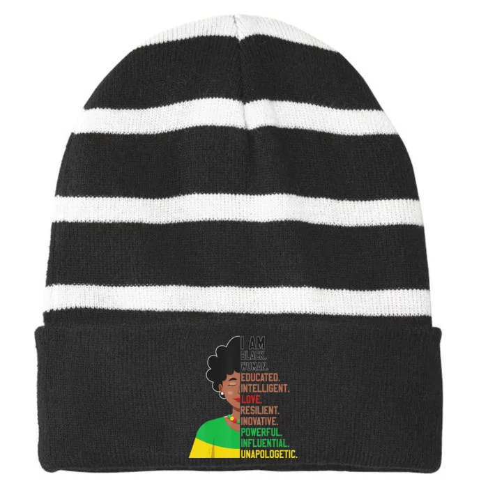 I Am Black Woman Educated Unapologetic African Striped Beanie with Solid Band