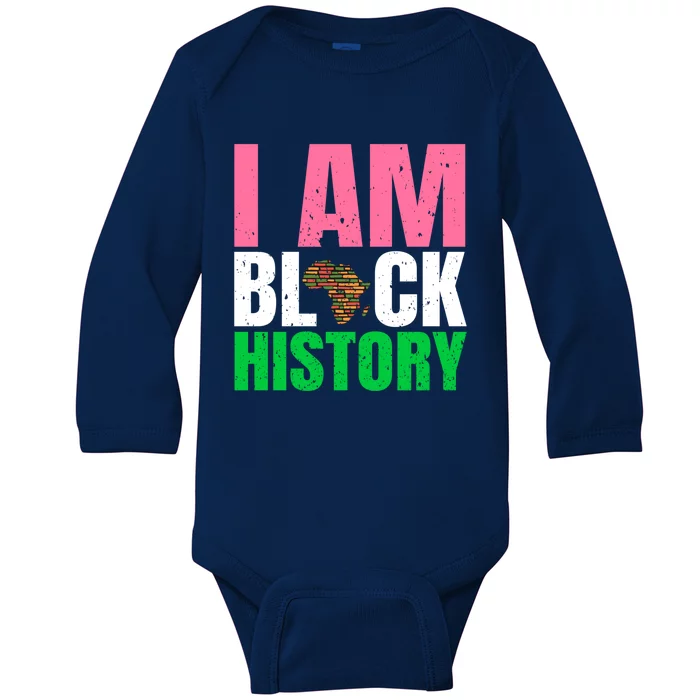 I Am Black History Month Juneteenth Pink And Green Gift Baby Long Sleeve Bodysuit