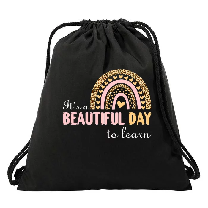 ItS A Beautiful Day To Learn Rainbow Heart Drawstring Bag