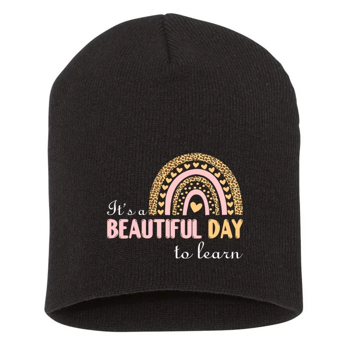 ItS A Beautiful Day To Learn Rainbow Heart Short Acrylic Beanie