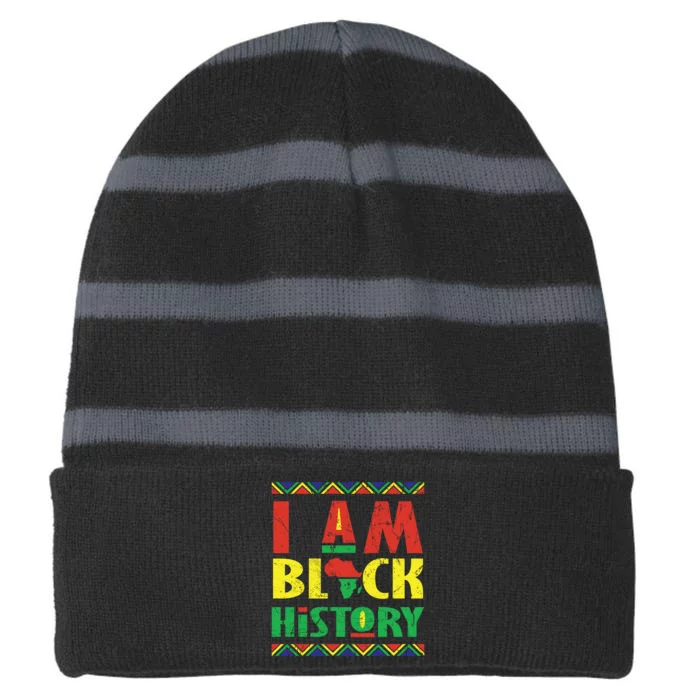 I Am Black History African American Pride Striped Beanie with Solid Band