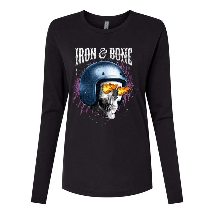 Iron And Bone Skull Biker Flame Womens Cotton Relaxed Long Sleeve T-Shirt