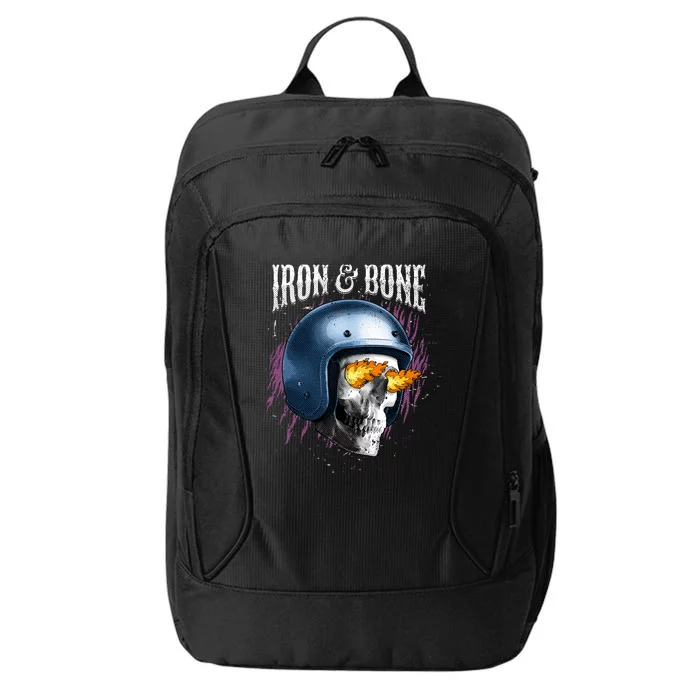 Iron And Bone Skull Biker Flame City Backpack