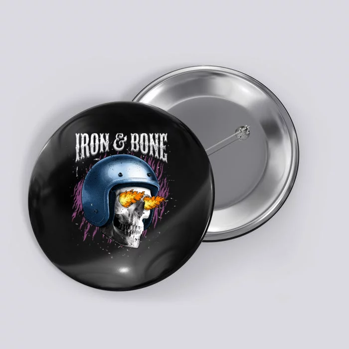 Iron And Bone Skull Biker Flame Button