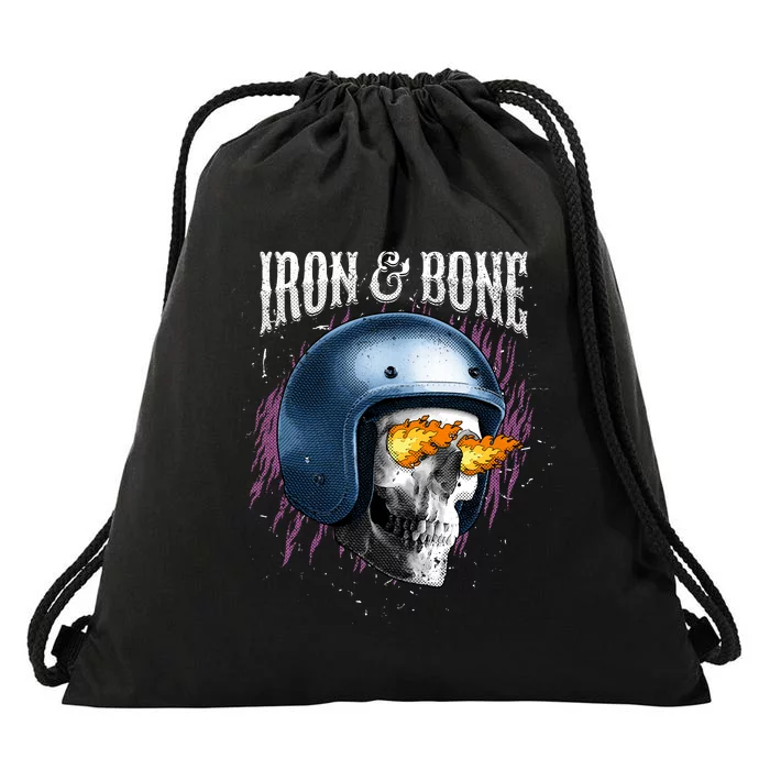 Iron And Bone Skull Biker Flame Drawstring Bag