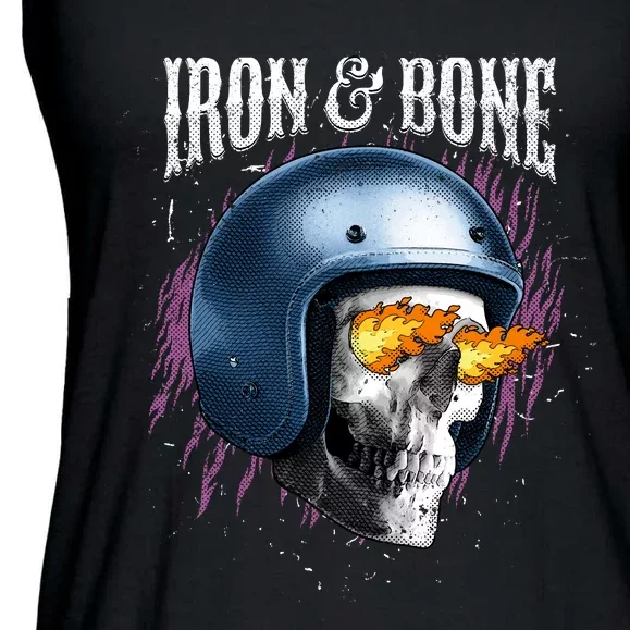 Iron And Bone Skull Biker Flame Ladies Essential Flowy Tank