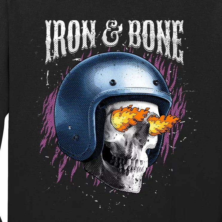 Iron And Bone Skull Biker Flame Tall Long Sleeve T-Shirt