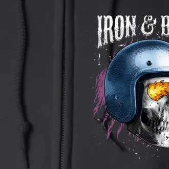 Iron And Bone Skull Biker Flame Full Zip Hoodie