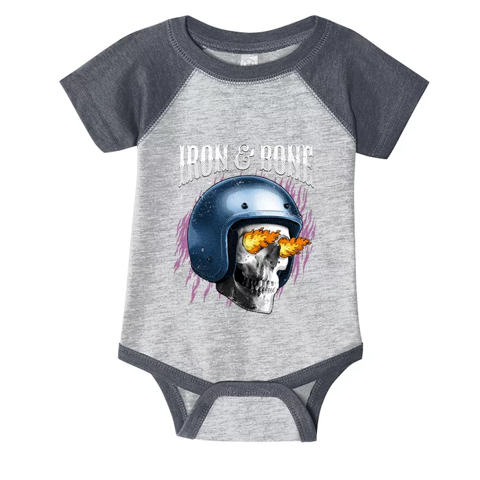 Iron And Bone Skull Biker Flame Infant Baby Jersey Bodysuit