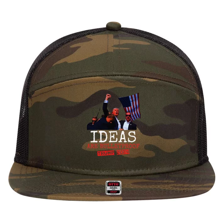 Ideas Are Bulletproof Trump 2024 7 Panel Mesh Trucker Snapback Hat