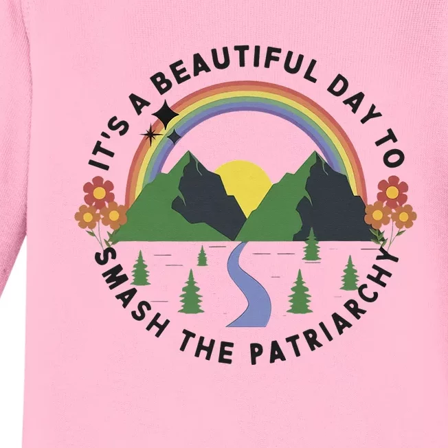 It's A Beautiful Day To Smash The Patriarchy retro Feminism Baby Long Sleeve Bodysuit