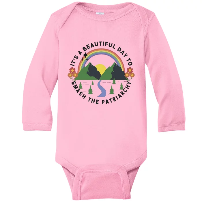 It's A Beautiful Day To Smash The Patriarchy retro Feminism Baby Long Sleeve Bodysuit