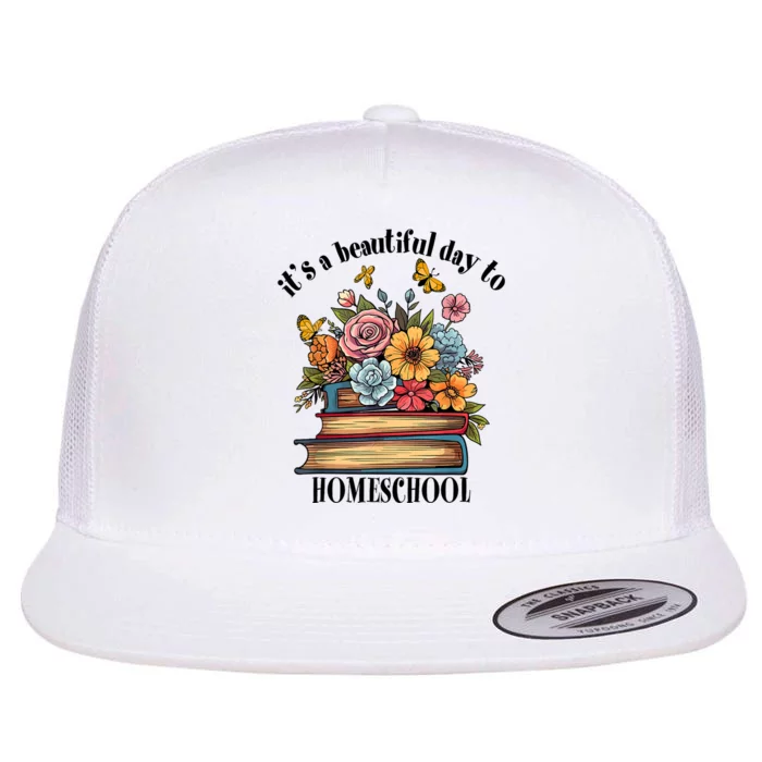 Its A Beautiful Day To Homeschool Books Flowers Butterflies Flat Bill Trucker Hat