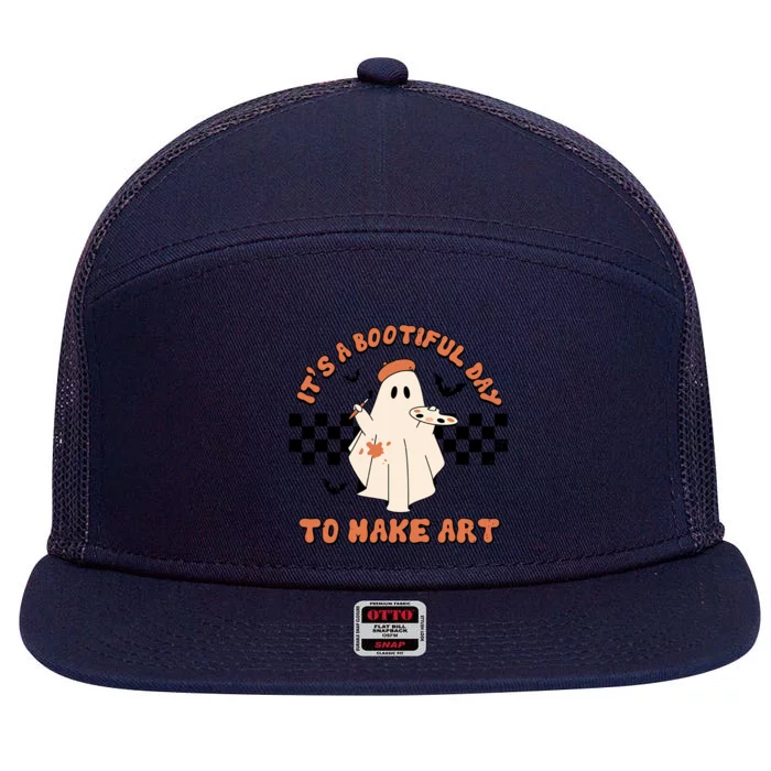 Its A Bootiful Day To Make Art Retro Halloween 7 Panel Mesh Trucker Snapback Hat