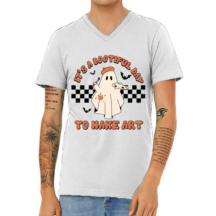 Its A Bootiful Day To Make Art Retro Halloween V-Neck T-Shirt