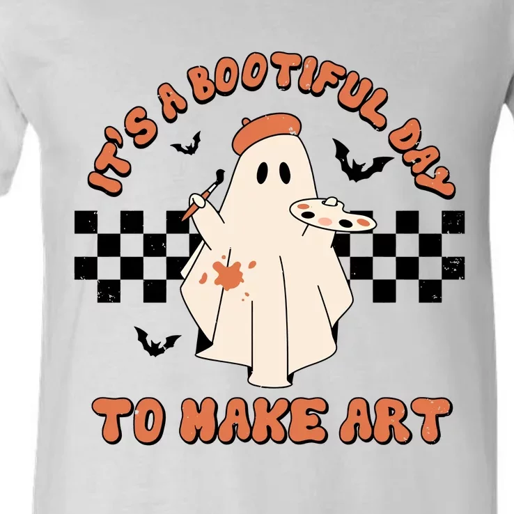 Its A Bootiful Day To Make Art Retro Halloween V-Neck T-Shirt